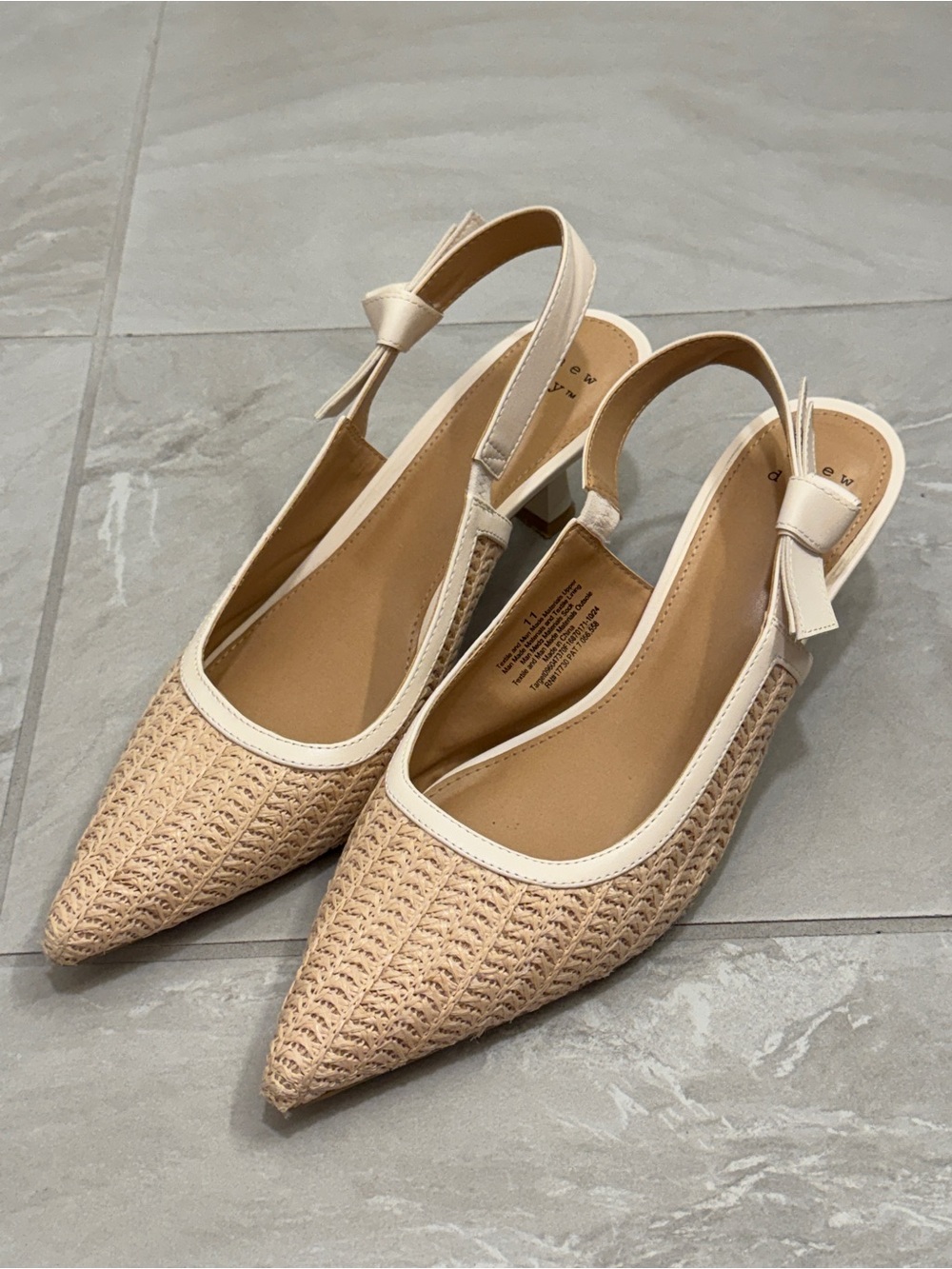 Beige Woven Pointed-Toe Slingback Mules Summer Casual